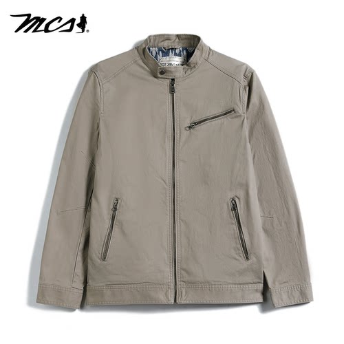MCS男装源自万宝路春夏款复古净色夹克男士立领机车款单外套