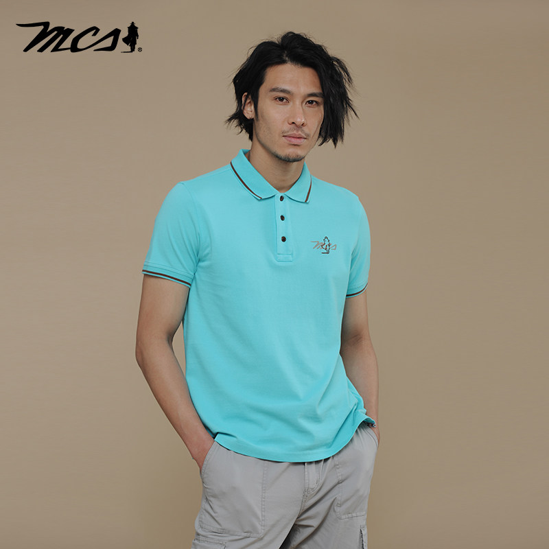 mcs纯色翻领基本款短袖棉t恤男士