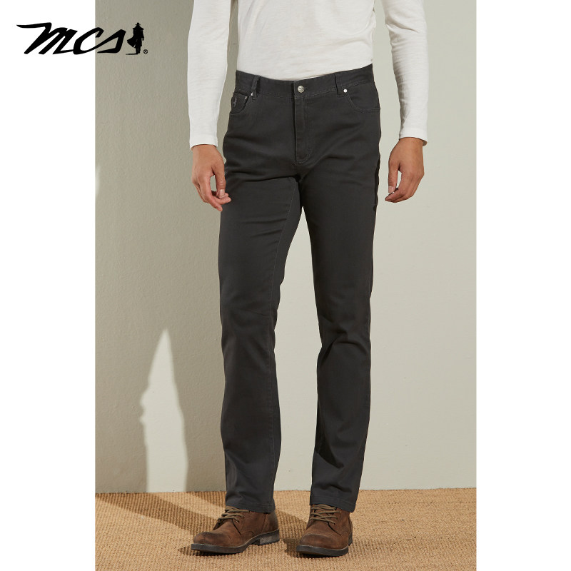 MCS男装源自万宝路男士美式商务直筒长裤合身五袋纯色休闲裤