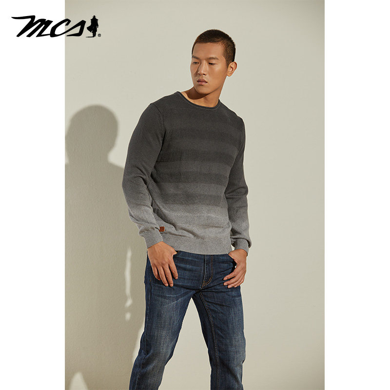 MCS合身圆领提花吊染长袖针织衫