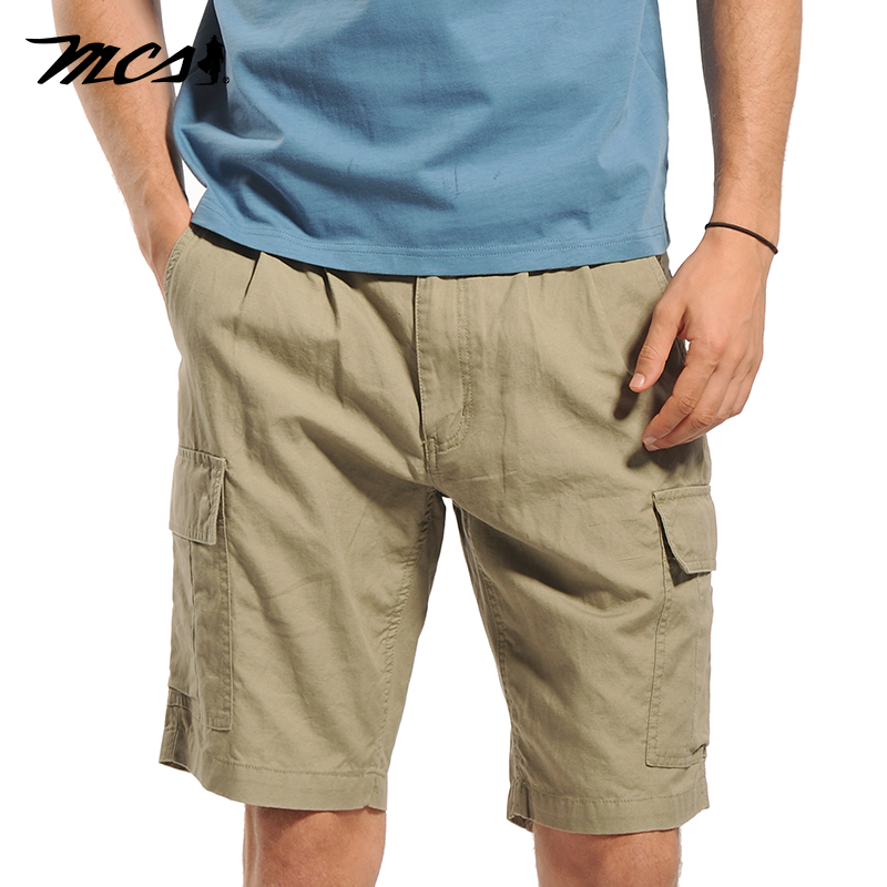 MCS多口袋棉麻松身简约休闲短裤
