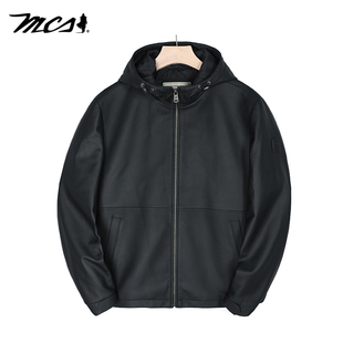 连帽真皮皮衣夹克绵羊皮保暖外套男士 MCS男装 源自万宝路秋冬新款