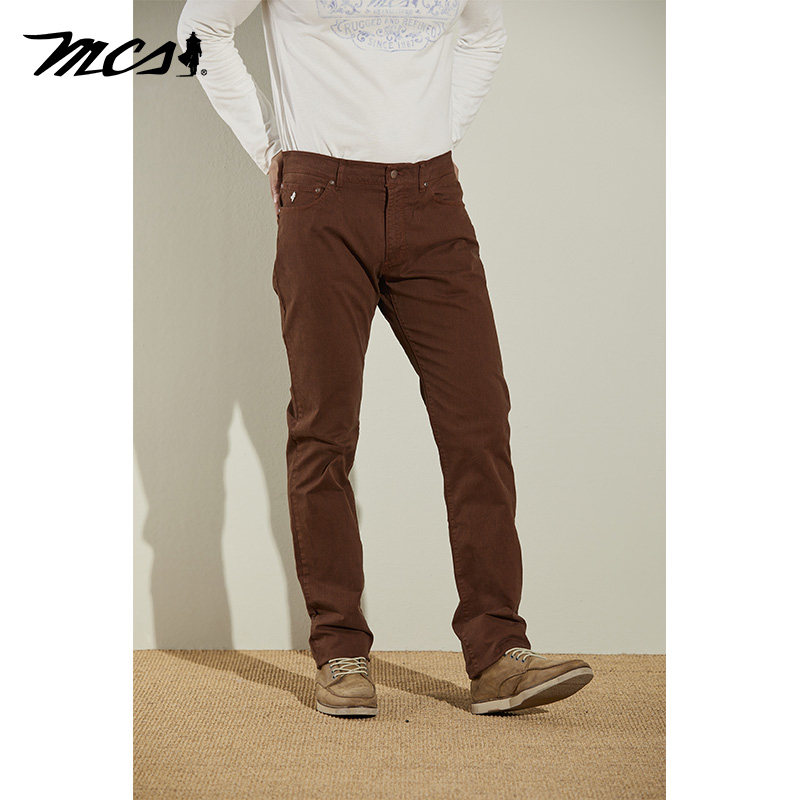 MCS男装源自万宝路美式复古长裤合身直筒成衣件染五袋休闲裤