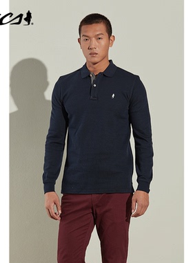 MCS男装源自万宝路春秋季商务休闲长袖T恤修身透气纯色POLO衫男士