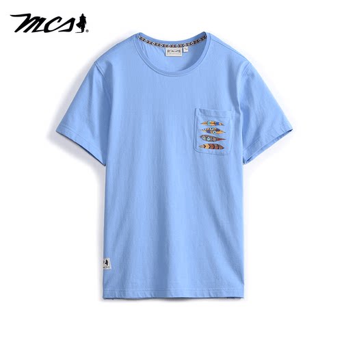 MCS口袋羽毛印花简约纯棉短袖T恤