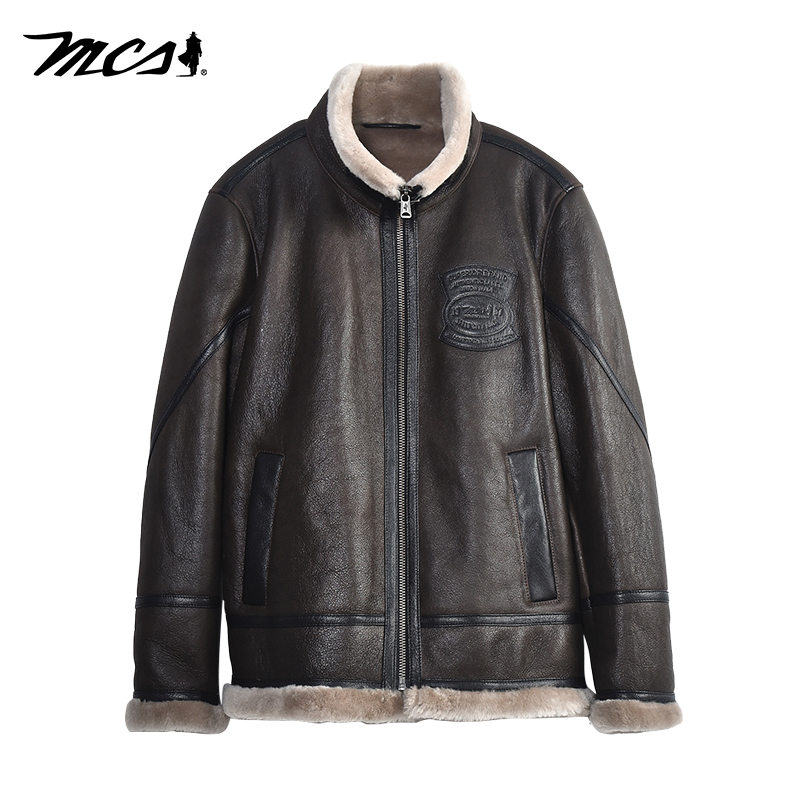 MCS复古机车立领加绒保暖皮衣男