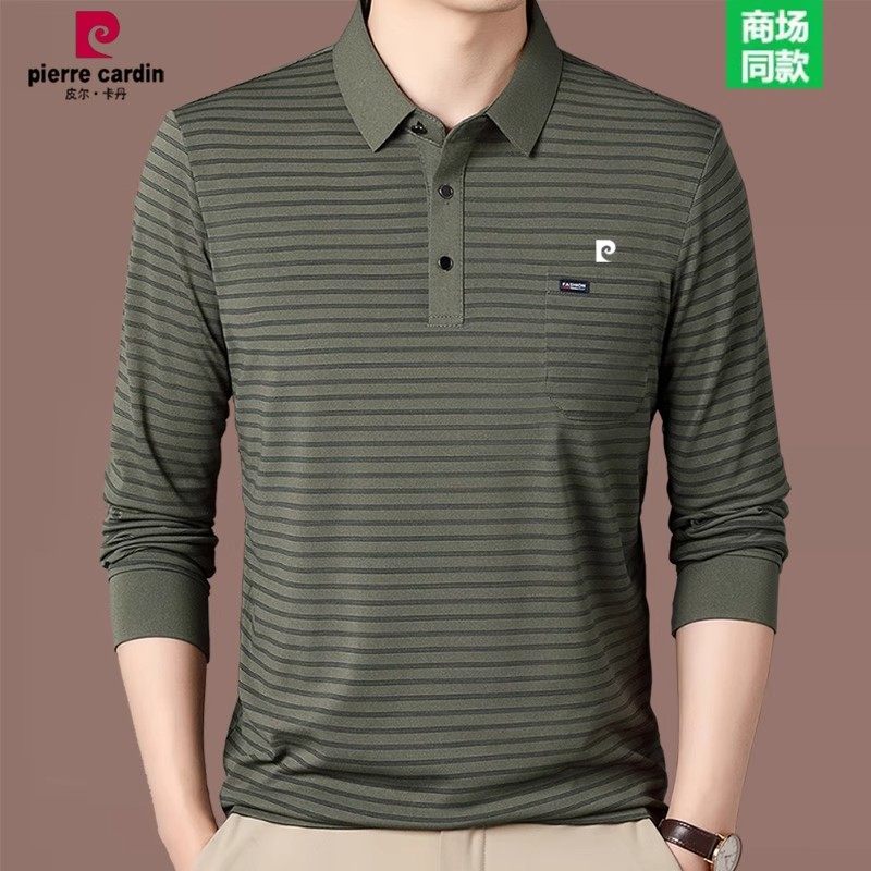 皮尔卡丹男士桑蚕丝条纹POLO衫