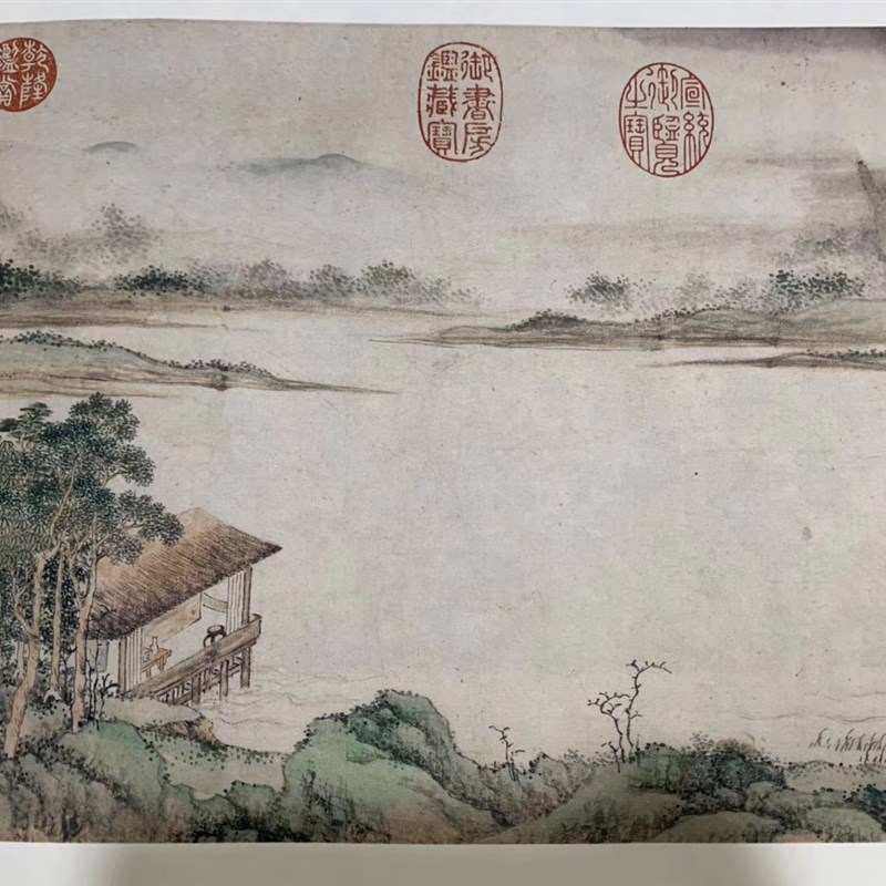 上睿 携琴访友图 代名 山水国画 饰 手卷裱 微喷复制