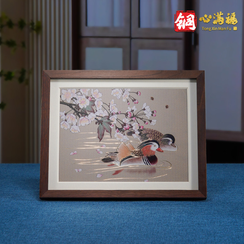 铜雕画鸳鸯戏水客厅书房办公室摆台饰画 新婚乔迁送礼