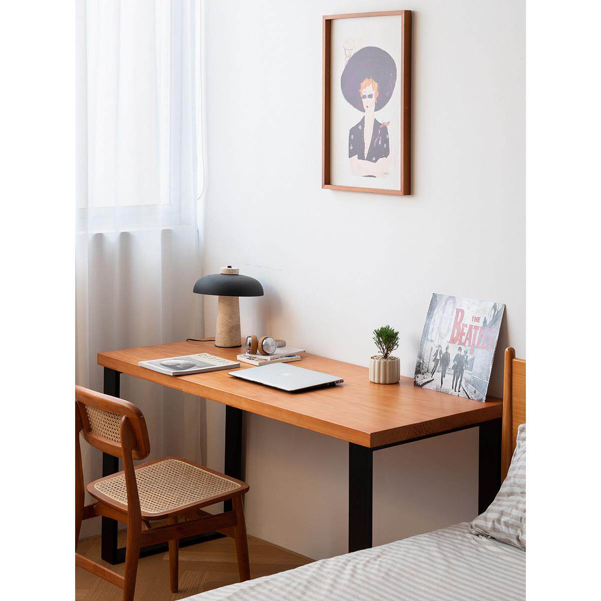 全实木书桌电脑桌学生家用卧室学习桌小户型写字桌北欧大板工作台