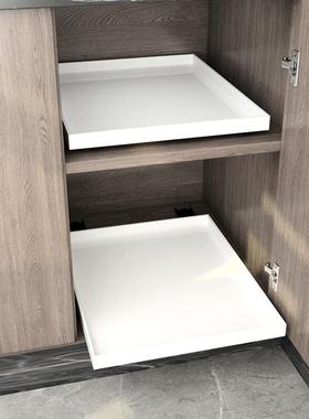 自制白色收纳托盘滑轨抽屉定制矮款柜内置物层架长方形分层储物盒