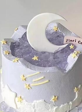 紫色系许愿池月亮生日蛋糕装饰摆件弯月硅胶模具女生甜品烘焙装扮