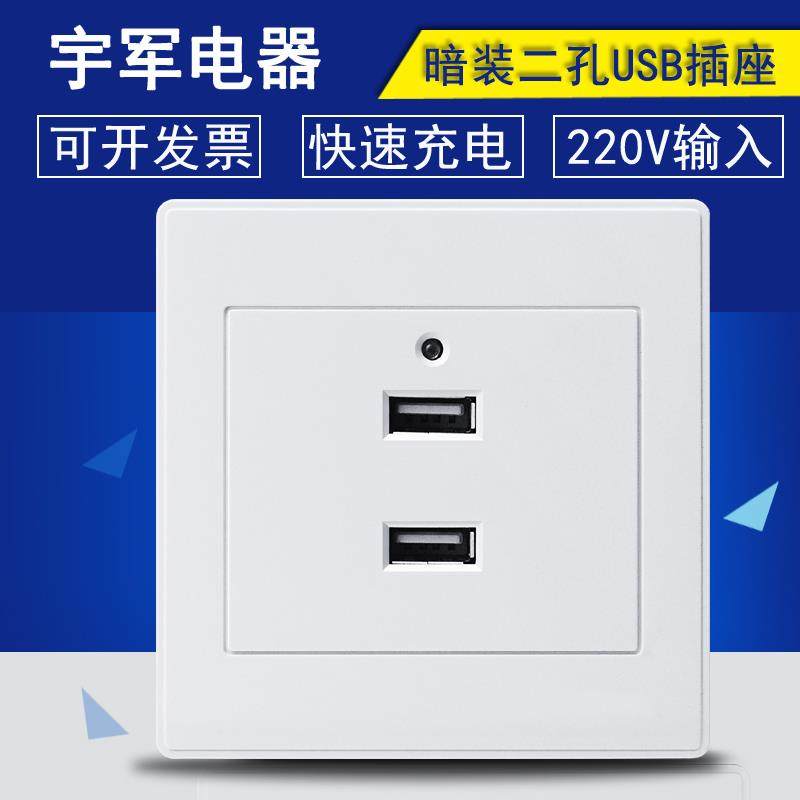 86型两位USB插座面板220V转5V两孔2个USB充电墙壁插座低压36V转5V