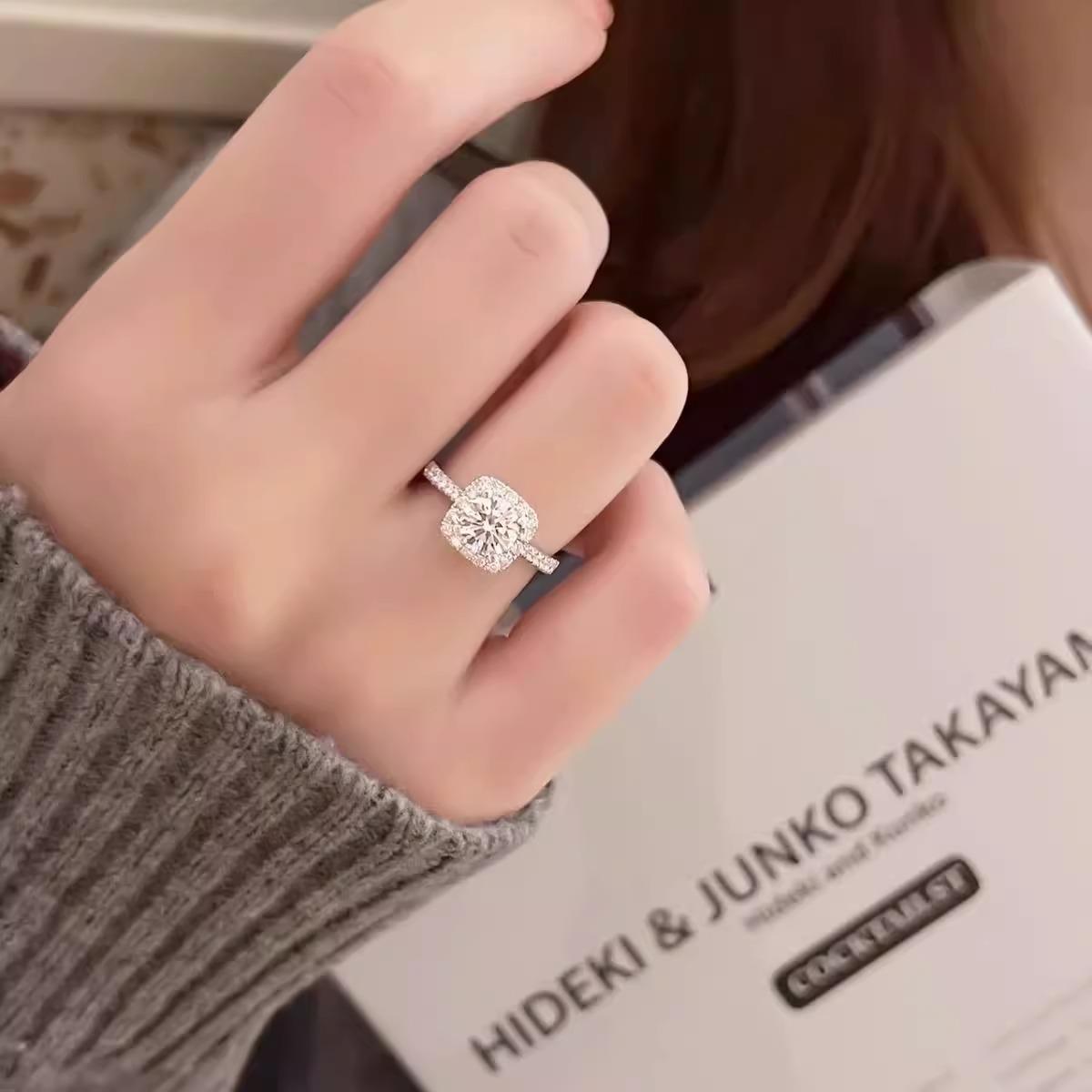 PT950铂金公主方包钻戒天然真钻求婚订婚戒指七夕礼物送老婆女友