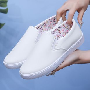 爆款皮面乐福鞋女春夏季老北京休闲运动护士妈妈学生工作小白鞋女