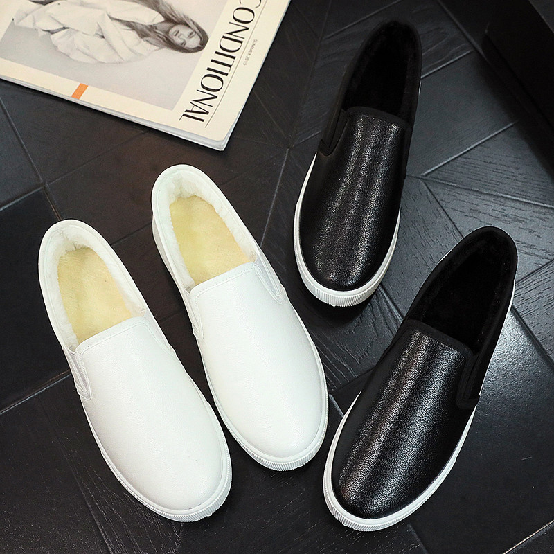 皮面小白棉鞋女冬季软底防