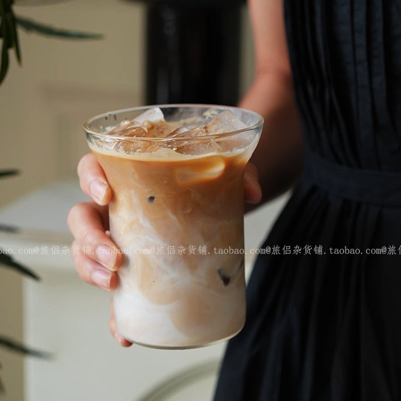 高颜值简约敞口高硼硅玻璃杯冷萃冰美式咖啡拿铁杯果汁牛奶杯