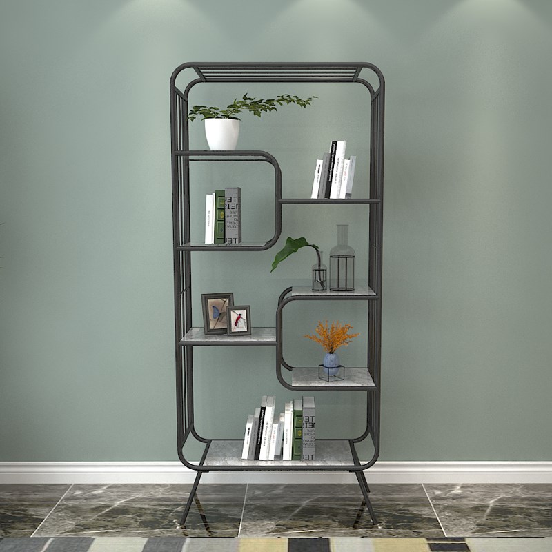 简约不锈钢铁艺屏风置物架落地书架轻奢家用收纳架办公室隔断定制