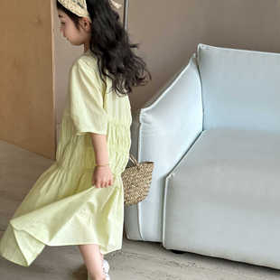 女童连衣裙夏款2024新款儿童短袖裙子高级感夏装中大童海边度假裙