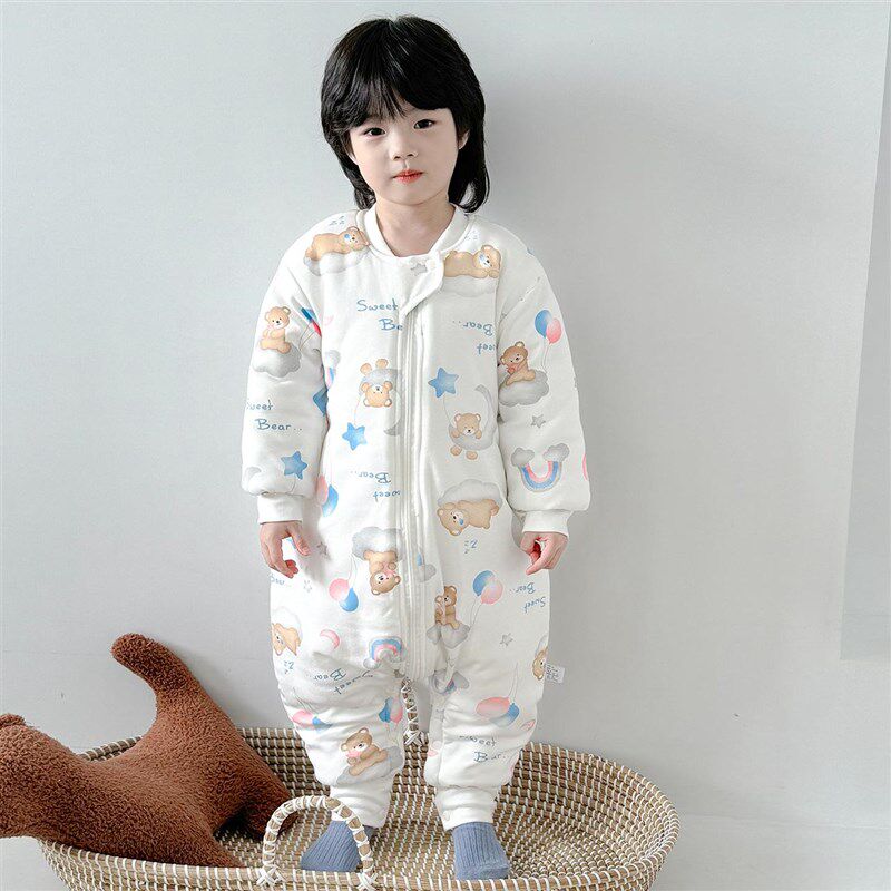 儿童睡袋冬季防寒加厚纯棉男童女童防踢被神器宝宝连体睡衣秋冬款