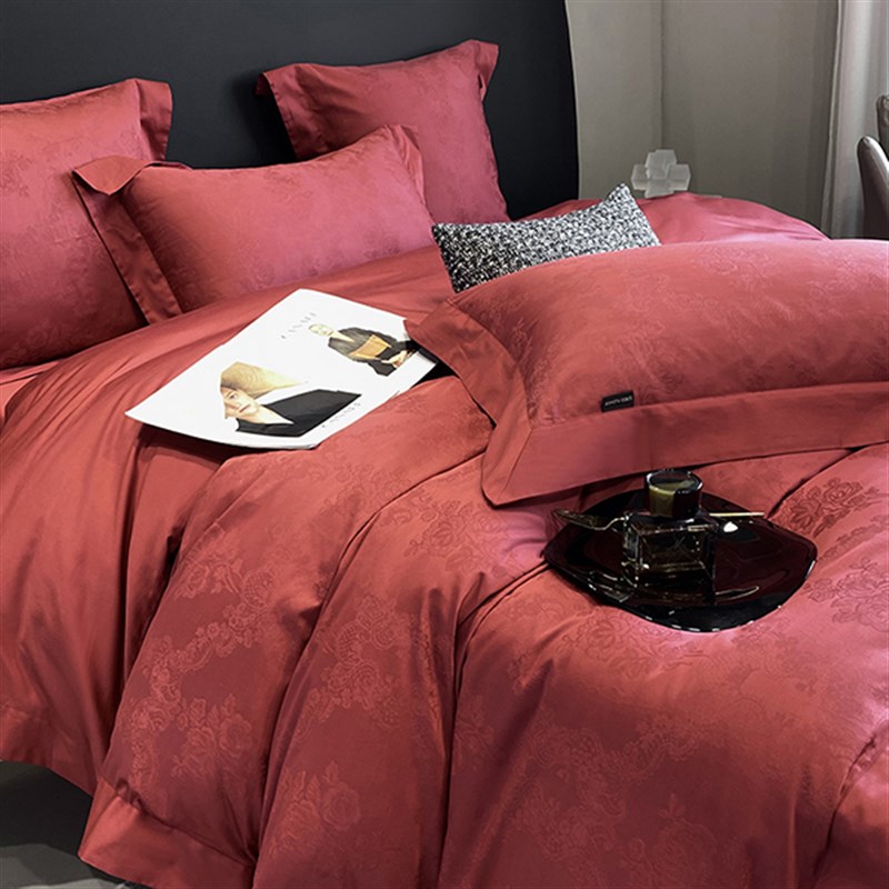 婚庆红色140支全棉四件套轻奢高级感提花结婚房陪嫁纯棉床单被套4
