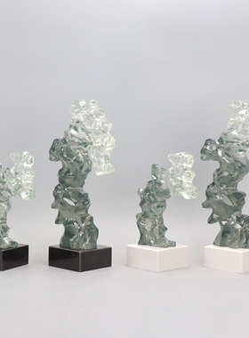 新中式售楼处酒店大厅软装摆件家居客厅电视柜玄关透明太湖石雕塑