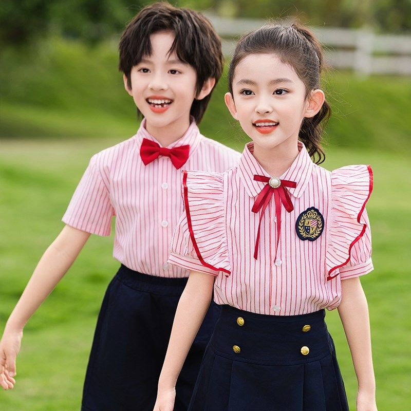 英伦学院风校服套装小学生夏季新荷叶边幼儿园合唱演出服儿童班服