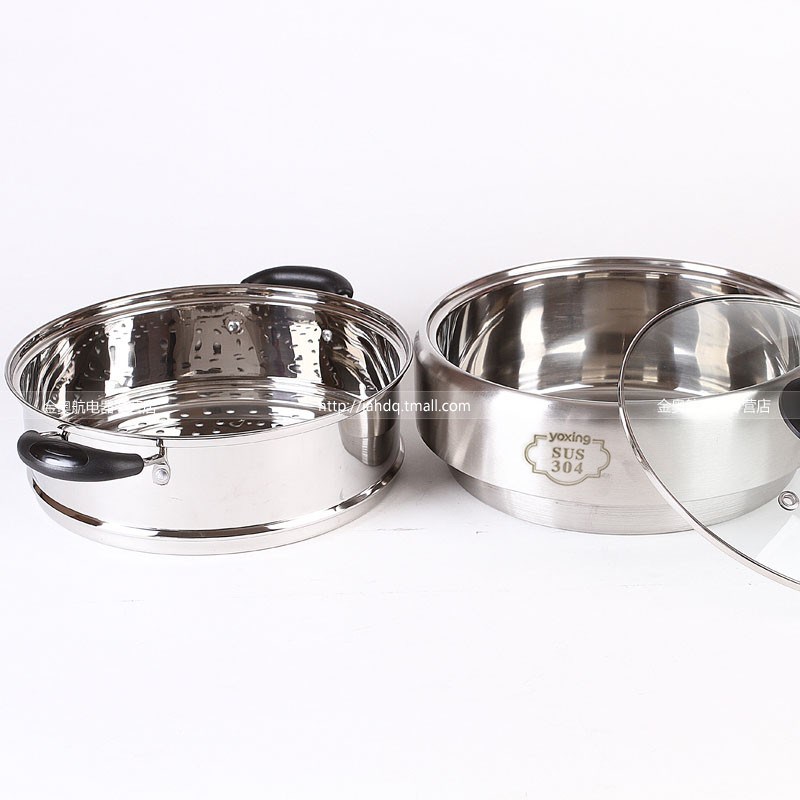 永兴304不锈钢电火锅 4L多功能电热锅家用分体式电煮锅可拆带蒸笼