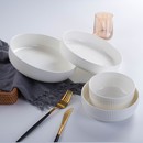 骨瓷纯白竖纹窝盘家用陶瓷大号菜盘深汤碗韩式 直口盘子高碟子餐具