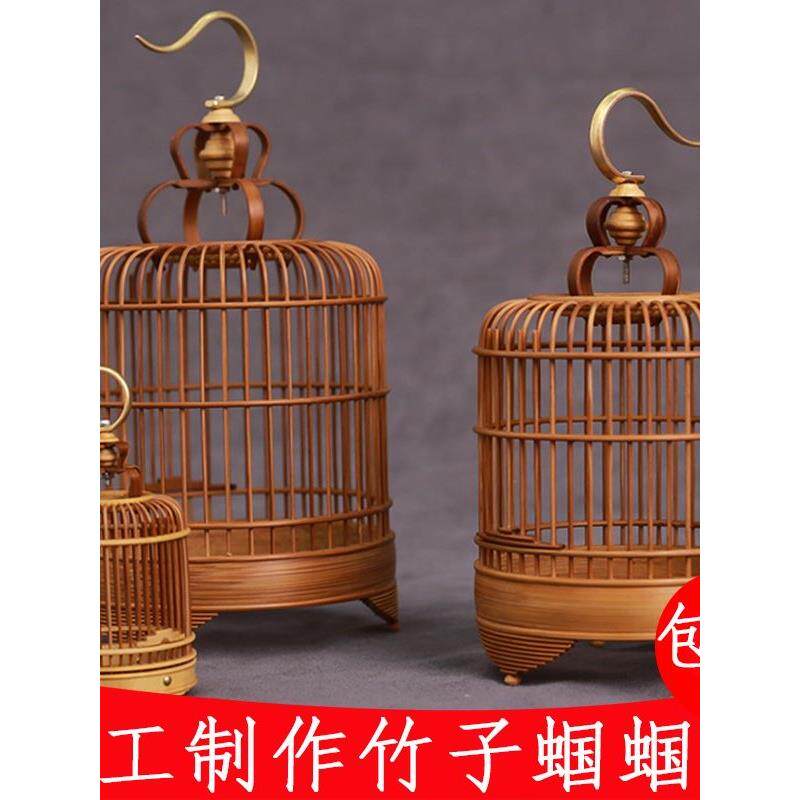竹子蝈蝈笼鸣虫爬虫胡杨木蝈蝈笼手工纯铜钩子竹制包邮迷你