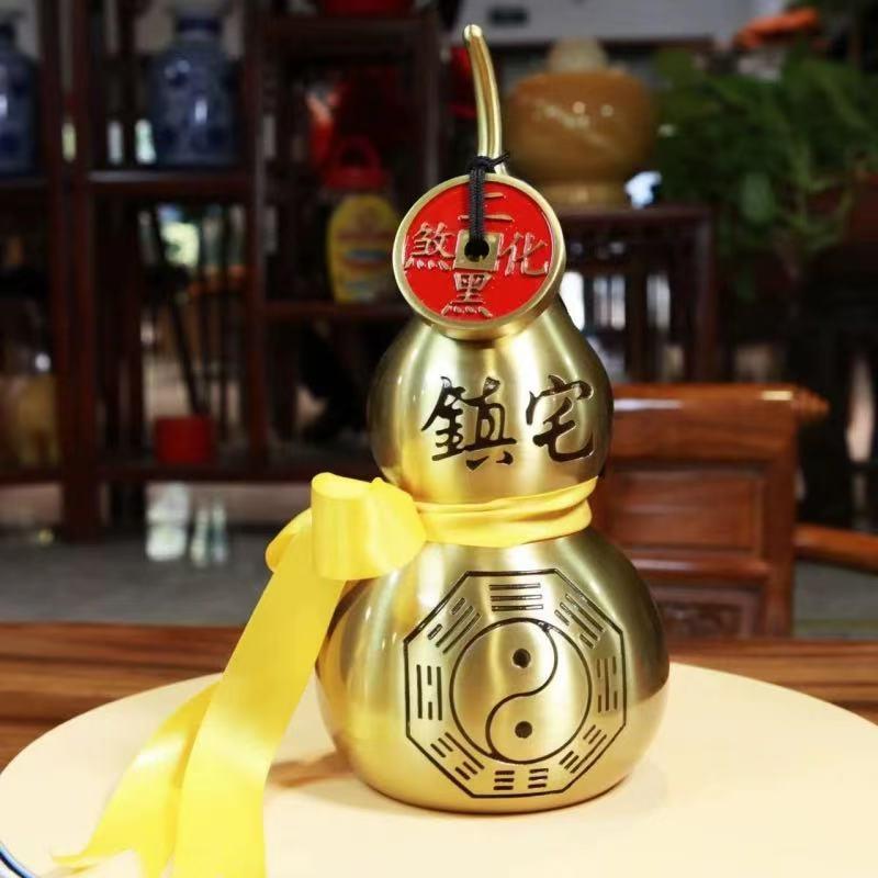 五黄二黑铜葫芦精品纯铜二黑泄铜钱葫芦摆件一套赠送指南针