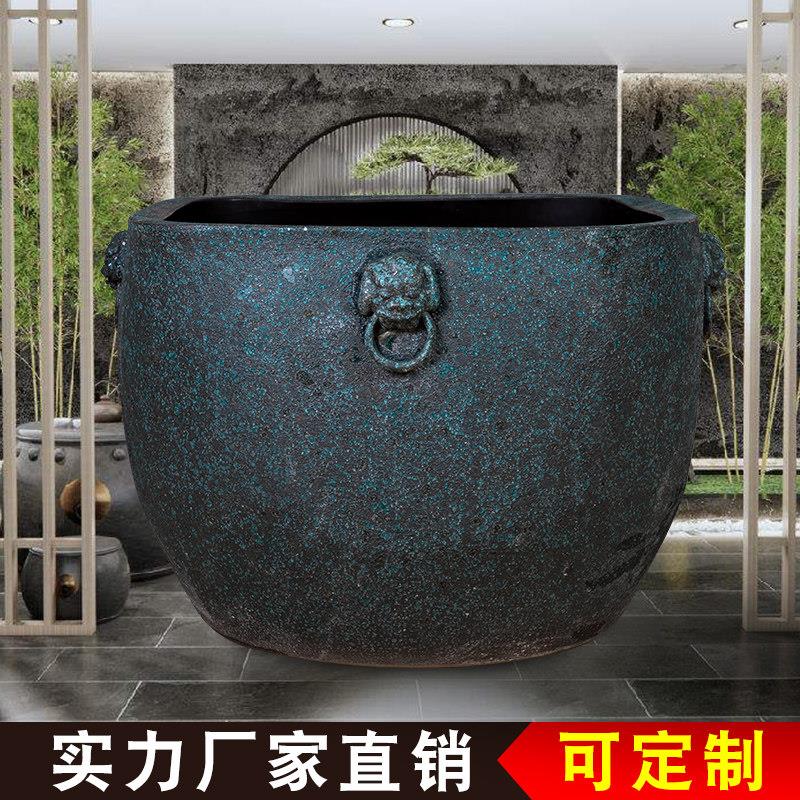 陶瓷大缸四方仿古招财狮耳种树盆客厅睡莲荷花缸庭院养鱼老式水缸