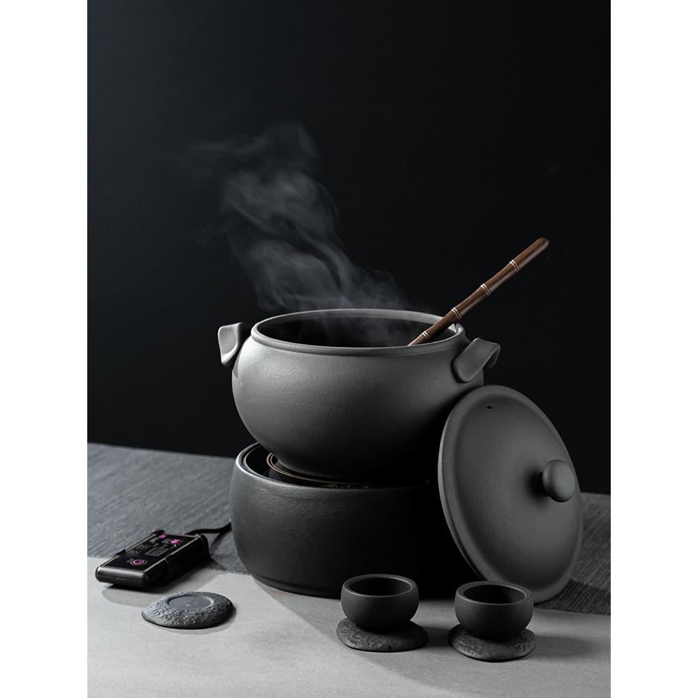 石魂新中式茶馆火山石煮茶釜炭火煮茶壶炭烧煮茶器大容量古法明火