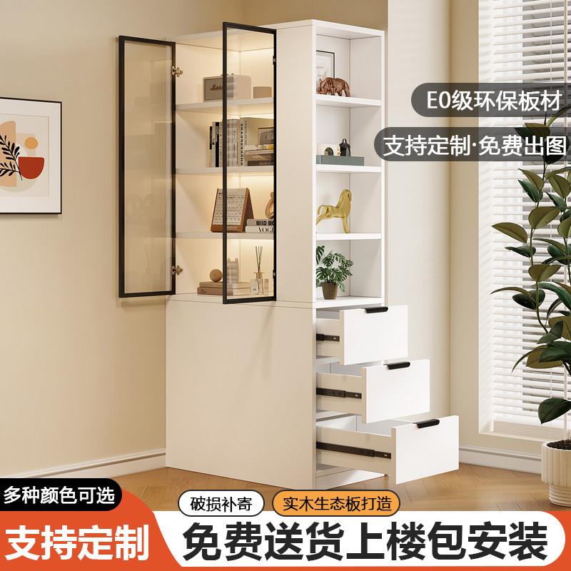 实木书柜家用沙发夹缝转角收纳展示柜侧边玻璃带柜门收纳柜置物架图片
