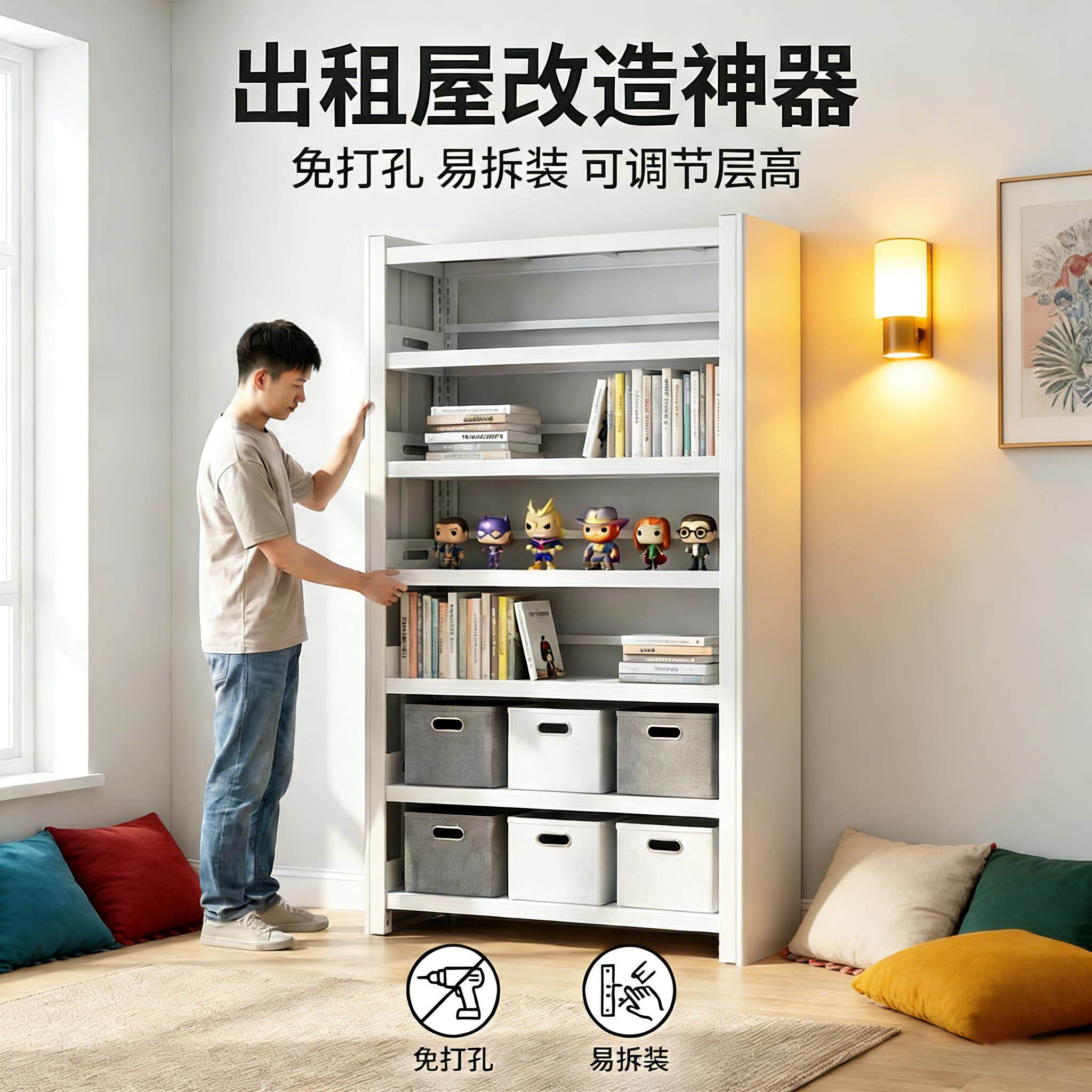 书架落地置物架钢制多层收纳储物架图书馆书架儿童绘本架展示架子