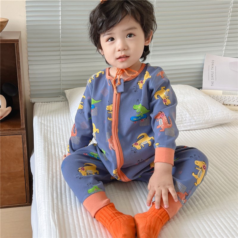 秋冬儿童纯棉睡袋连体睡衣宝宝加厚磨毛分腿防踢被长袖无骨家居服