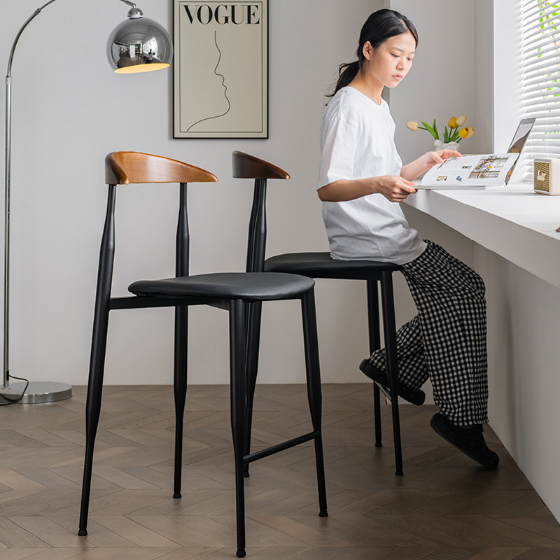 实木靠背高脚椅北欧铁艺个性酒吧吧椅咖啡厅奶茶店高脚凳家用吧凳