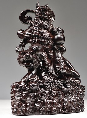 黑檀木雕武财神赵公明骑虎神像摆件五路财神爷家居装饰送礼工艺品