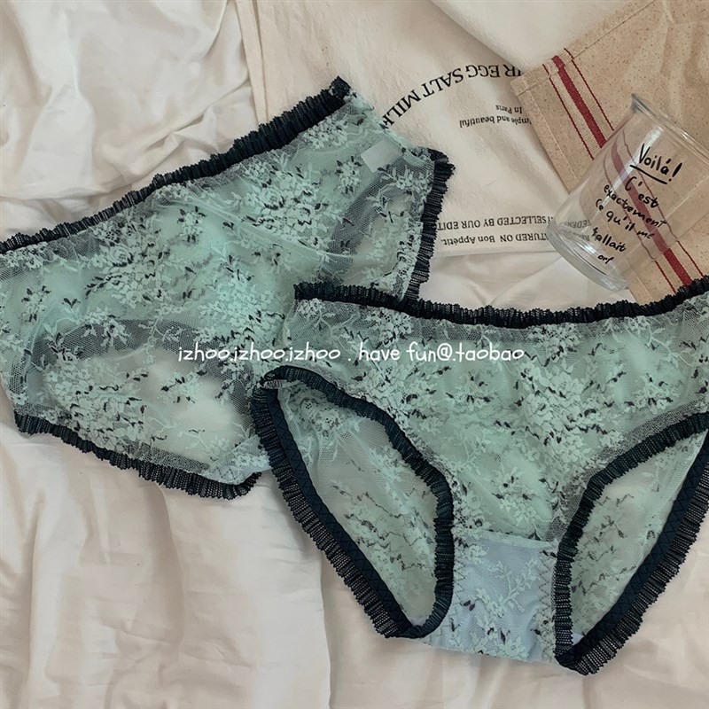 春日款:全票通过~蕾丝碎花内裤女生低腰薄款包臀网纱性感三角裤