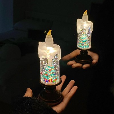 圣诞节装饰品圣诞树发光水晶球2024新款小夜灯桌面摆件礼物蜡烛灯