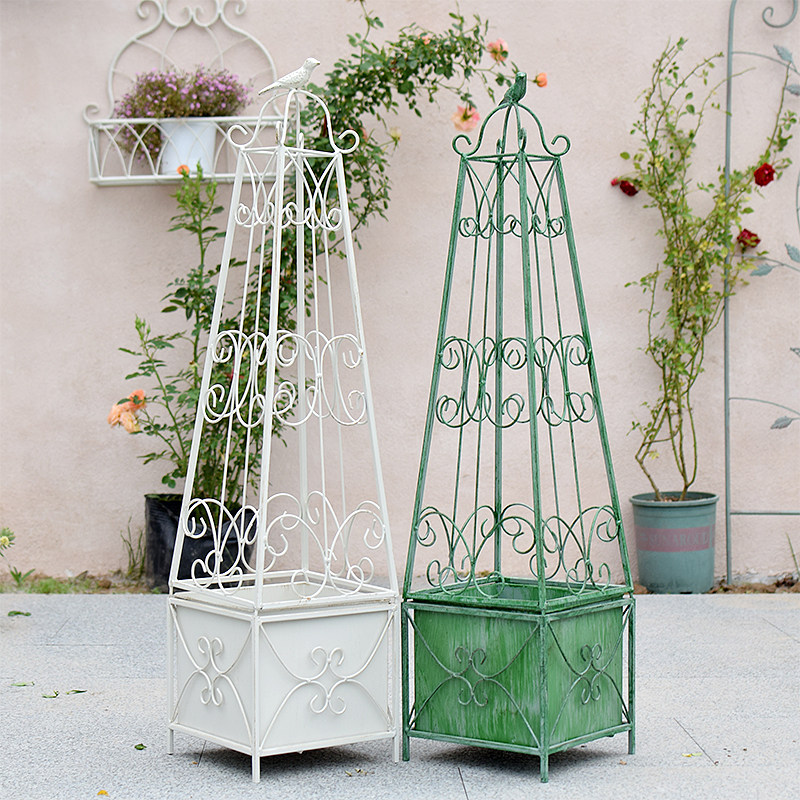 新款铁艺带花箱爬藤架阳台铁线莲攀爬架户外花园花槽月季蔷薇支架