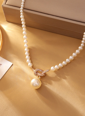 高级感微镶打结珍珠吊坠项链