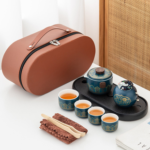 中式 陶瓷茶杯泡茶壶 简约旅行功夫茶具小套装 家用户外旅游包便携式