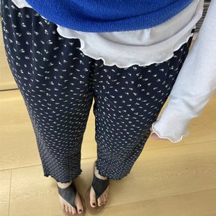 超级好穿 夏季 休闲百搭弹力慵懒宽松不挑人松紧腰碎花花边直筒裤