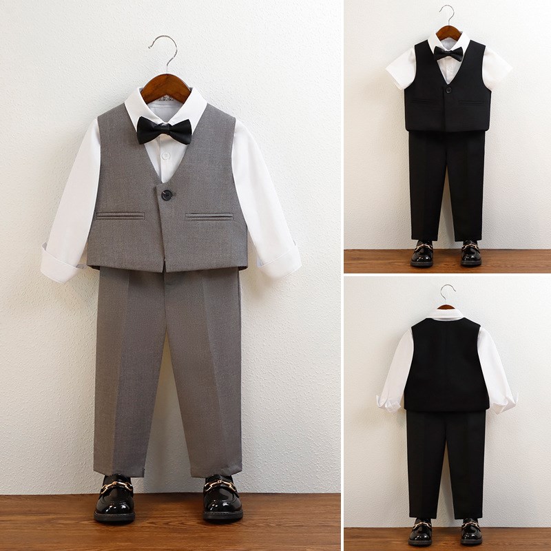 男童西装马甲套装夏季男宝宝周岁生日婚礼花童礼服英伦儿童演出服