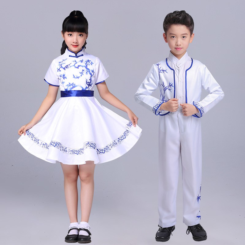 儿童合唱服女童青花瓷演出服中国风毕业表演服中小学生诗歌朗诵男