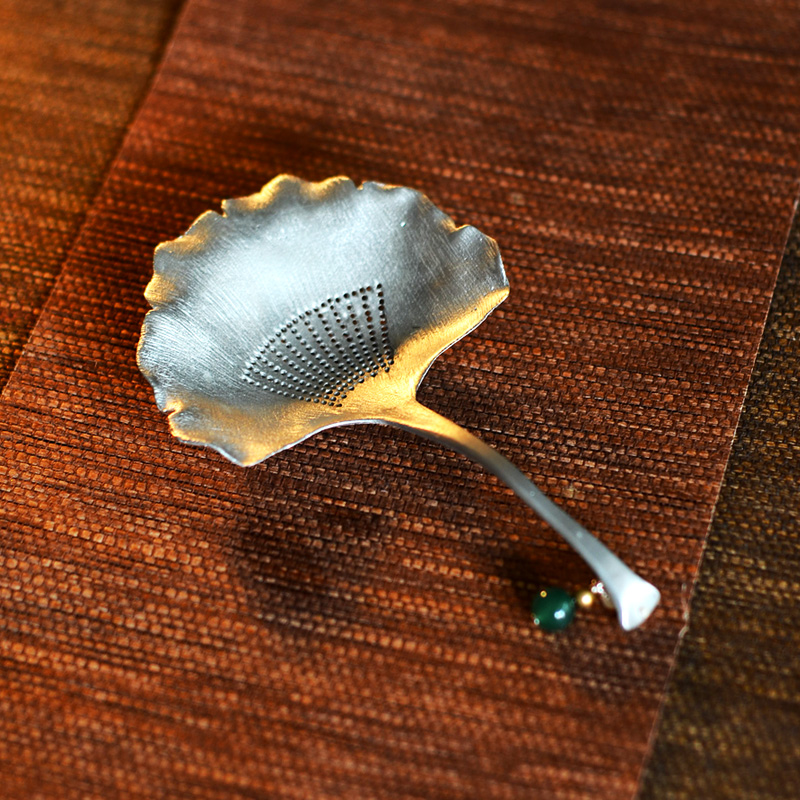 日式茶过滤网纯锡手工镶银玉坠饰茶漏茶滤创意个性家用功夫滤茶具