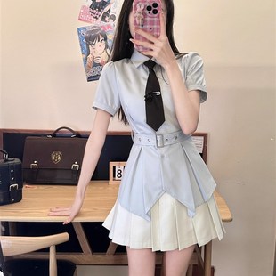 上衣腰修身 jk制服百褶裙收腰纯欲衬衫 短袖 套装 日系学院风女夏季