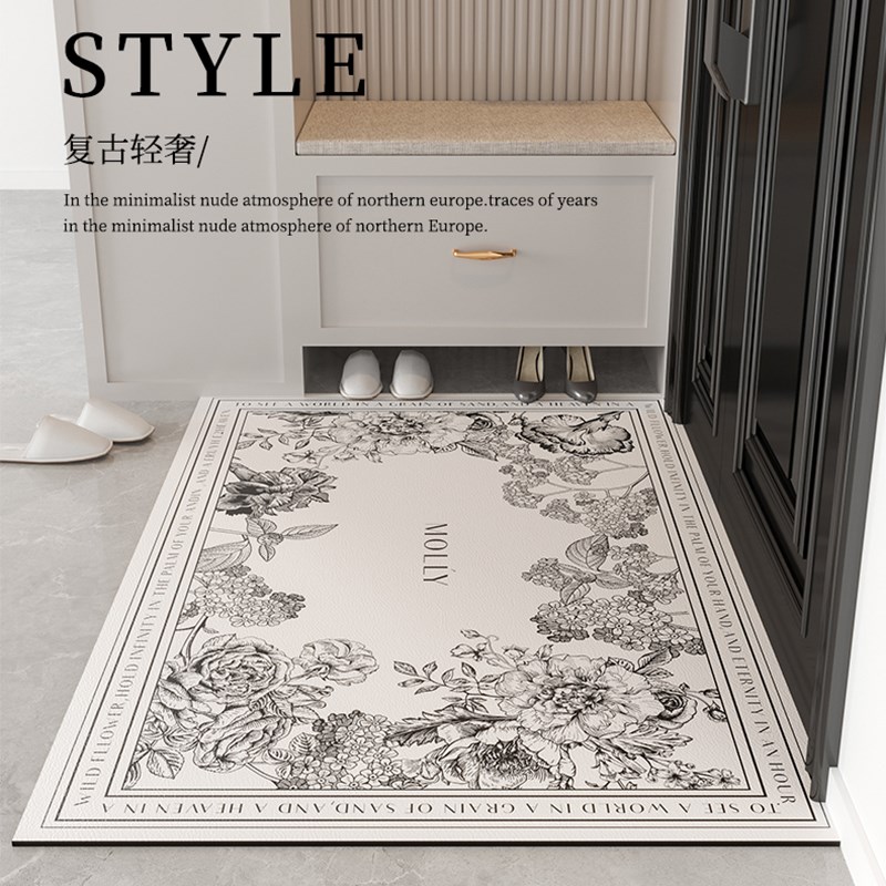 轻奢高级感入户门垫复古皮革地垫防水防滑免洗家用门口玄关脚垫子