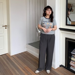 YUZI鱼子山本休闲裤 微胖mm高腰显瘦遮肉200斤垂感慵懒 子大码 女装